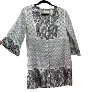 Chico's Women's Cotton Blend Button Down Light Weight Tunic Blouse Size S (0)